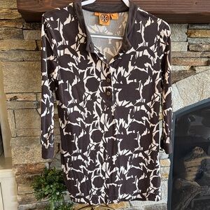 Tory Burch 100% Silk brown, and cream Floral knit Top
